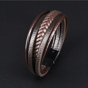 Men's Multi-Layer Leather Bracelet With Magnetic-Clasp (Brown)